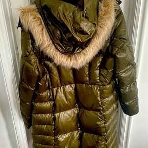 Long olive green puffer jacket